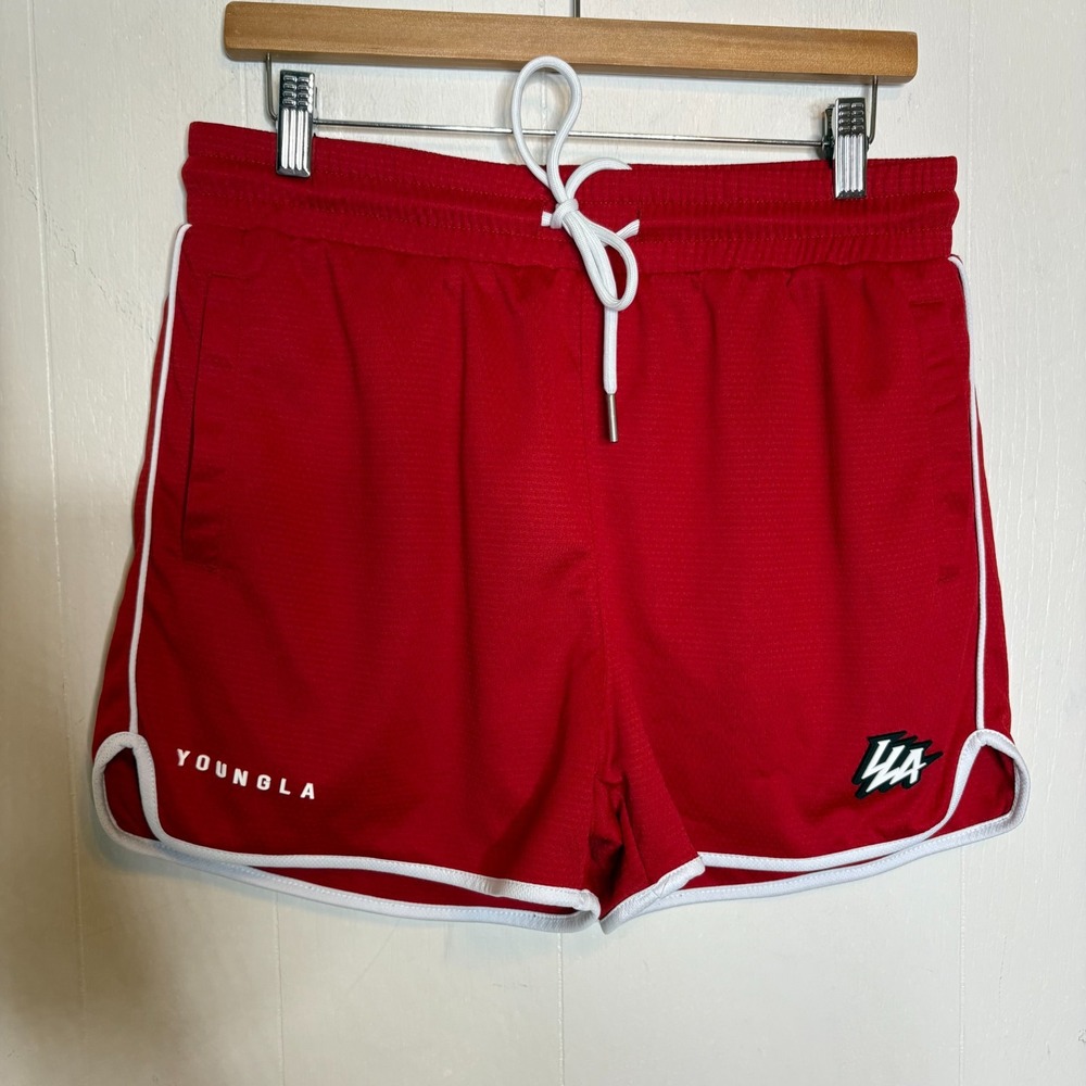 Youngla Mesh Bodybuilding Shorts L Red Athleisure Gym Powerlifting Track Workout